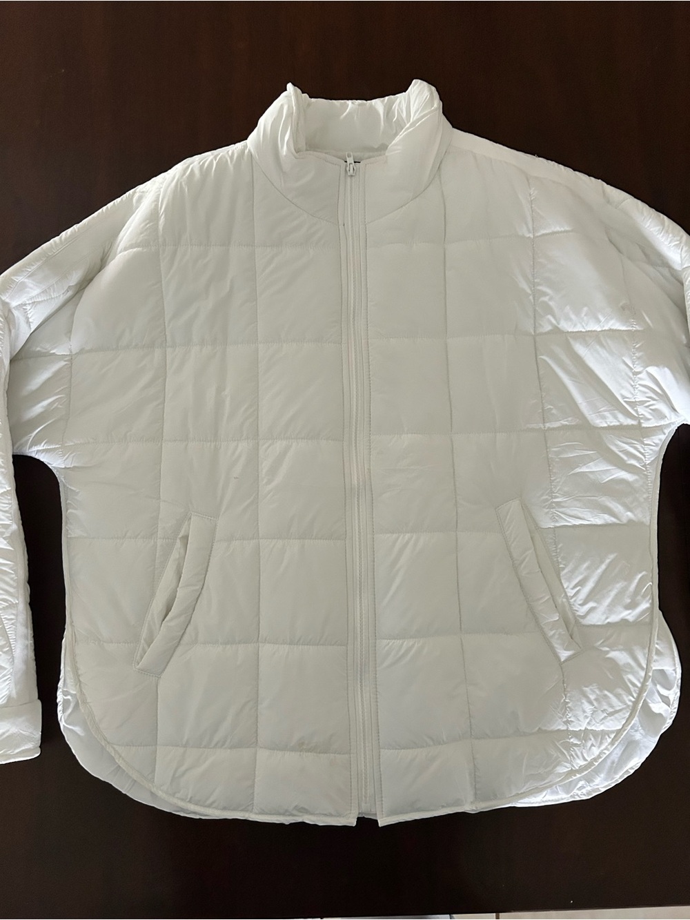 Women's White Quilted Puffer Jacket with Stand Collar